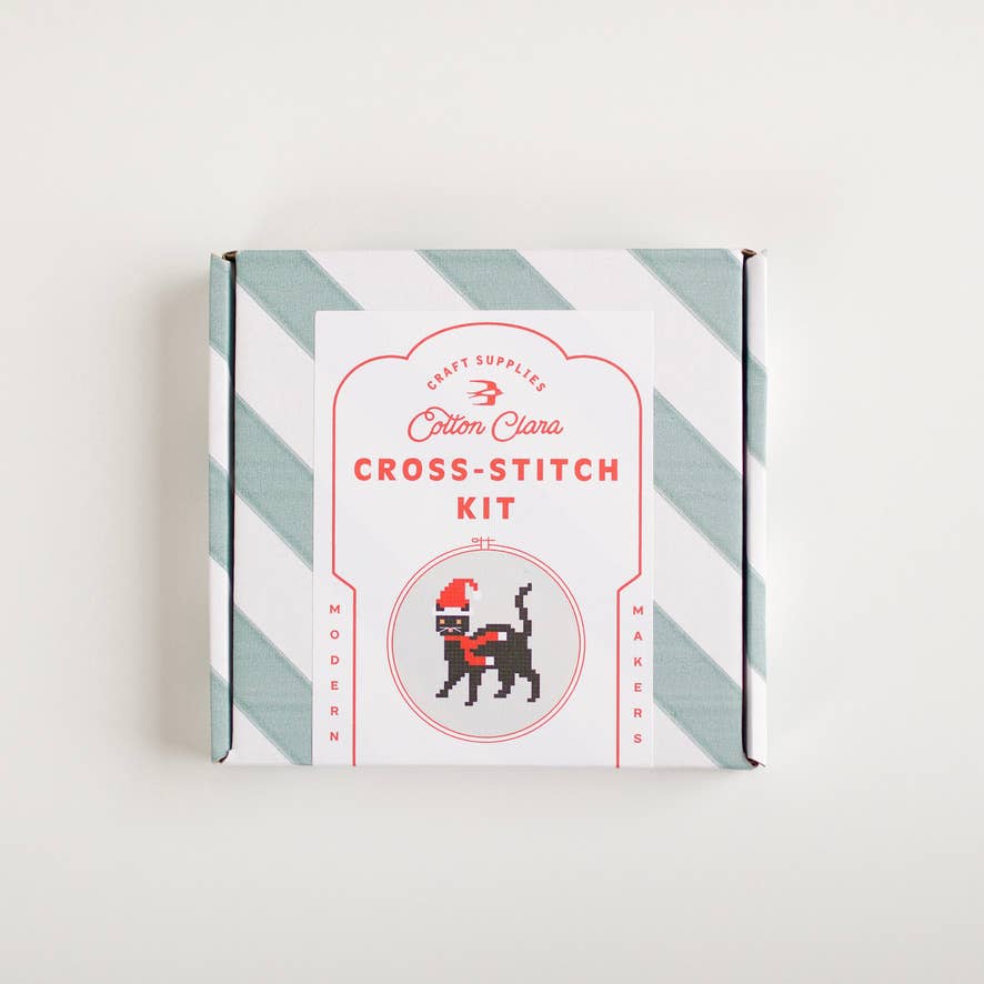 Cotton Clara Craft Kits & Supplies - Christmas Cat Beginner Counted Cross Stitch Kit