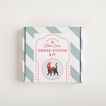 Cotton Clara Craft Kits & Supplies - Christmas Cat Beginner Counted Cross Stitch Kit