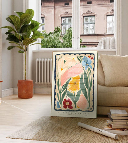 Kate Fox Design - Autumn Flower Art Print, Neutral Print, Hand Drawn, Quirky
