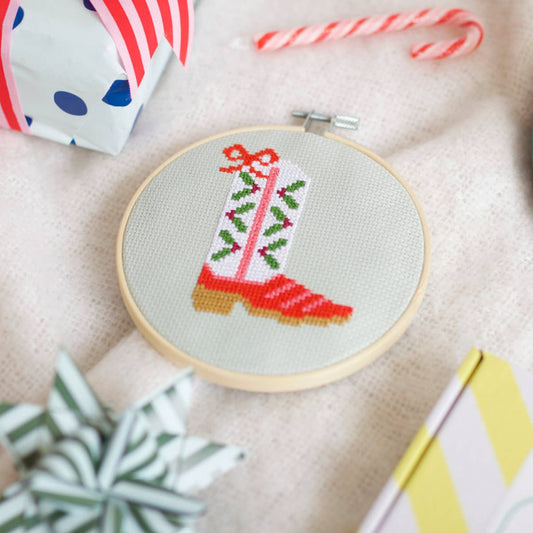 Cotton Clara Craft Kits & Supplies - Christmas Cowboy Boot Counted Cross Stitch Kit