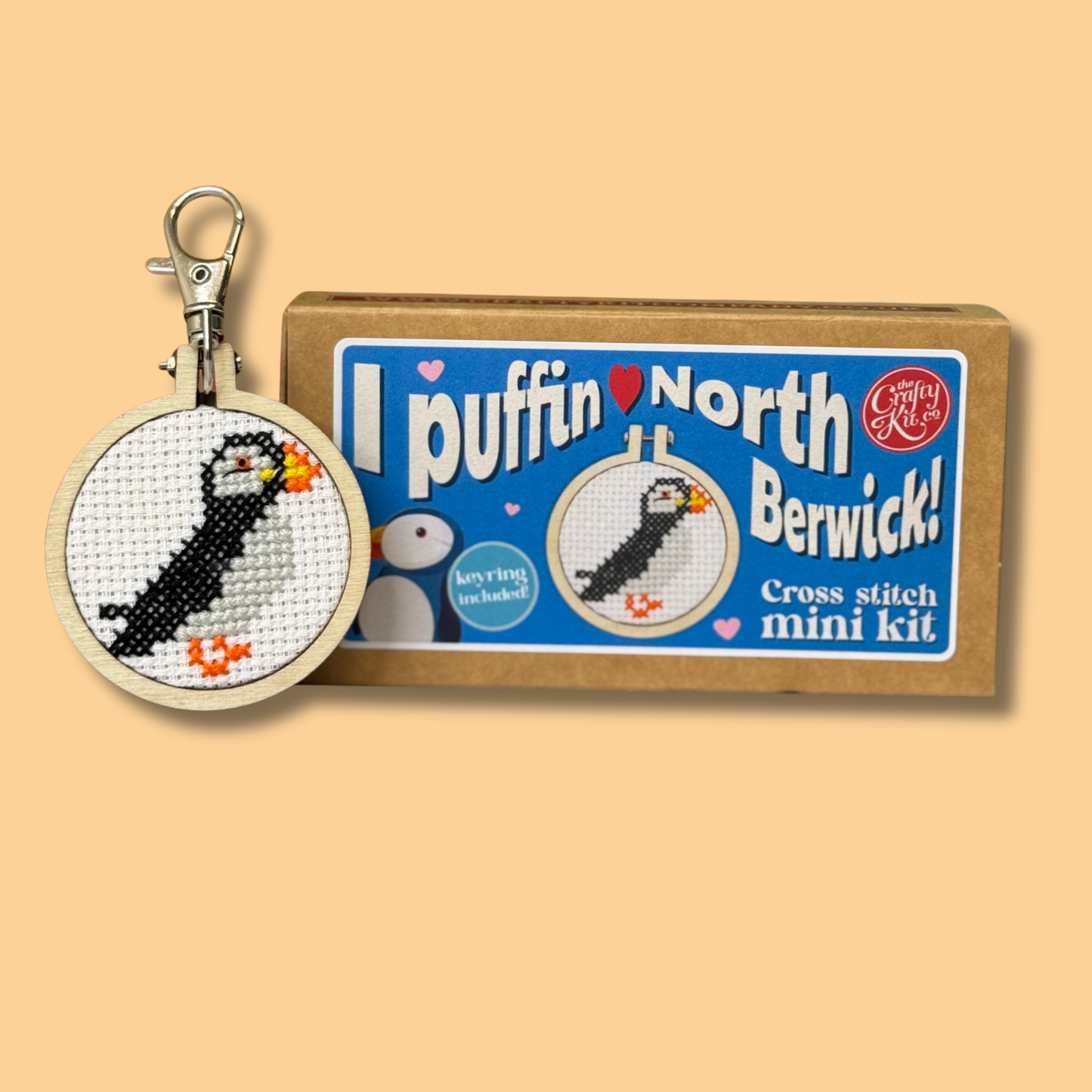 Mini Matchbox Kits - I Puffin Love North Berwick! Mini Matchbox Cross Stitch Kit