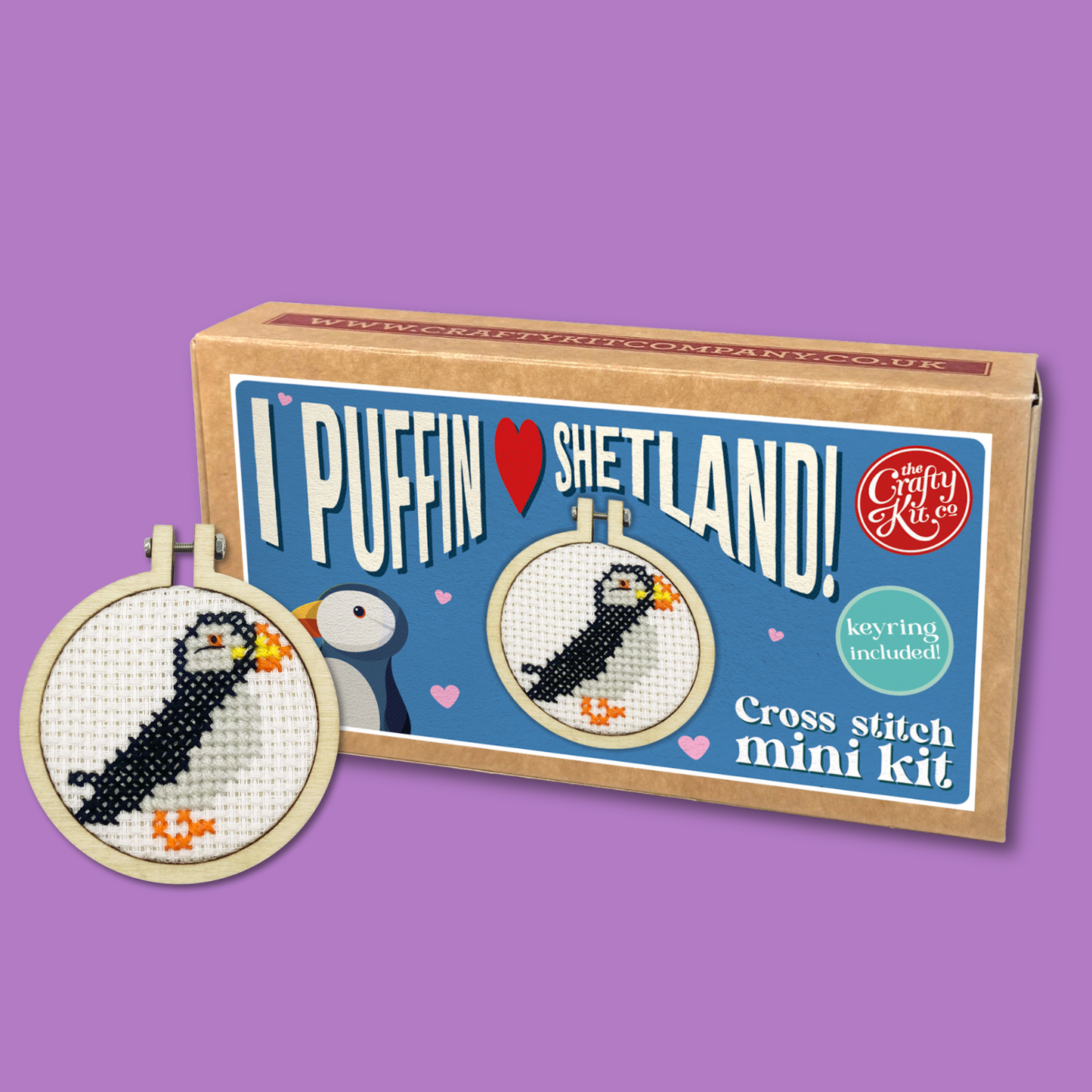 Mini Matchbox Kits - I Puffin Love Shetland! Mini Matchbox Cross Stitch Kit