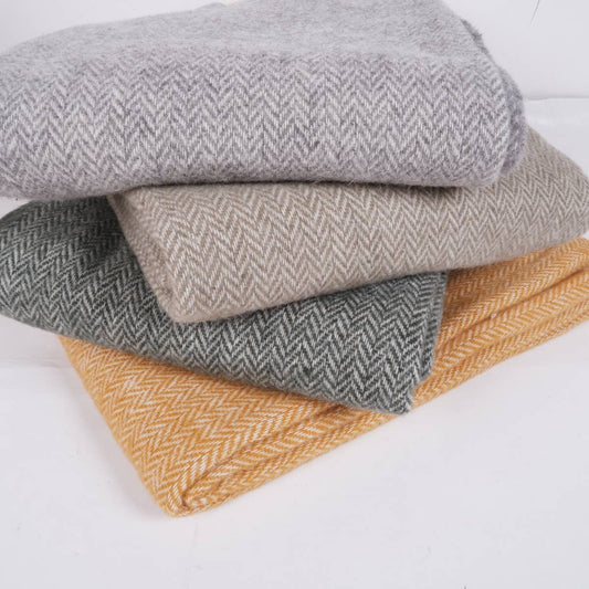 NorraVilla - 100% Wool Blanket - Herringbone throw