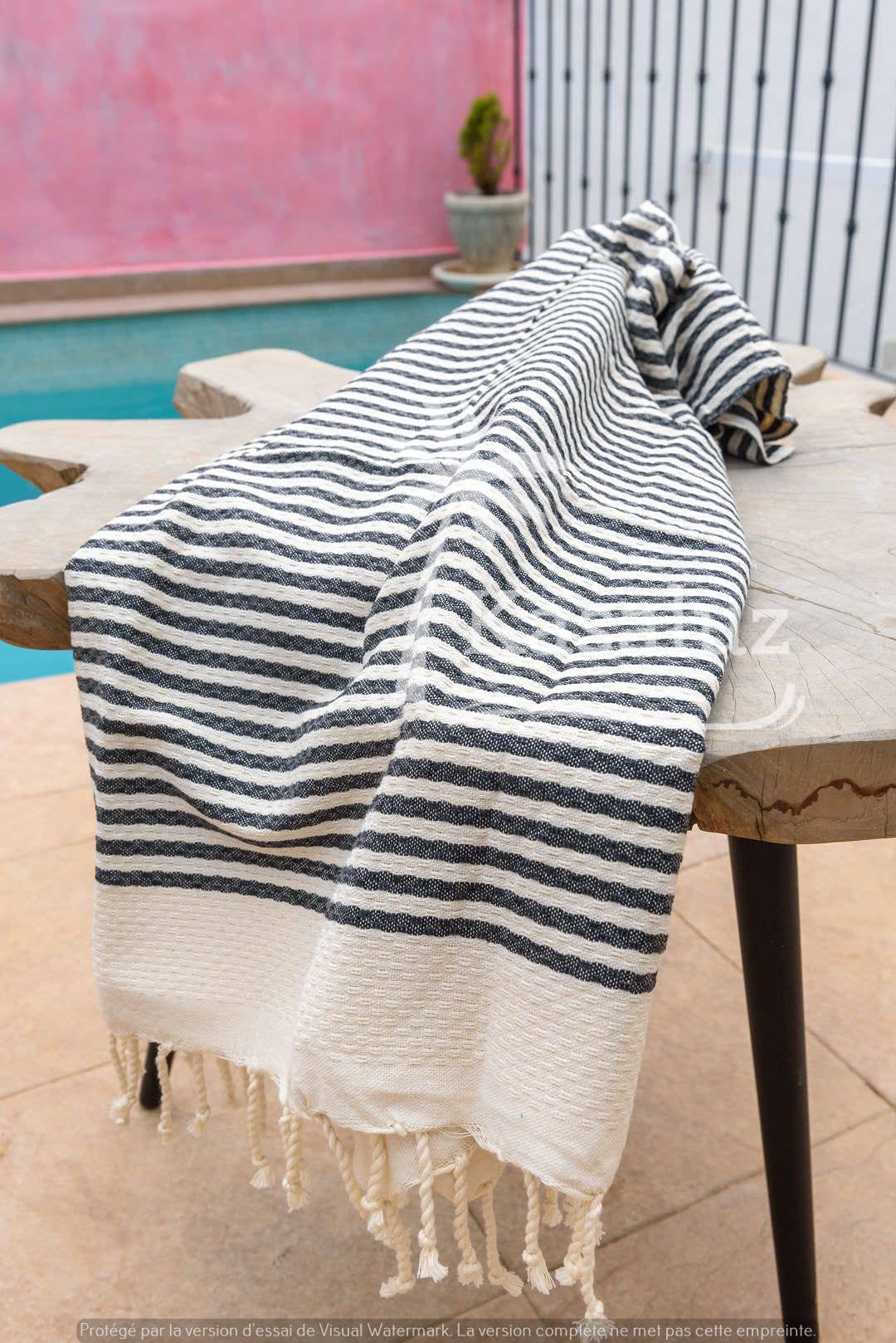 KASALUZ - Fouta Atlántico Noir honeycomb 100% cotton