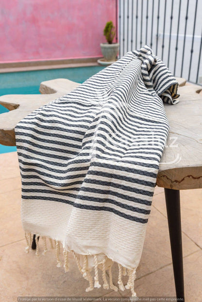 KASALUZ - Fouta Atlántico Noir honeycomb 100% cotton