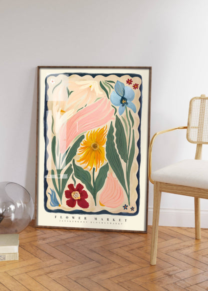 Kate Fox Design - Autumn Flower Art Print, Neutral Print, Hand Drawn, Quirky