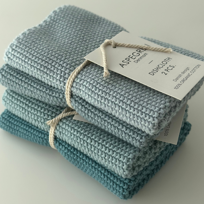 Aspegren Denmark - Dishcloths - Organic Cotton - Set of 2 - Knitted - Aqua