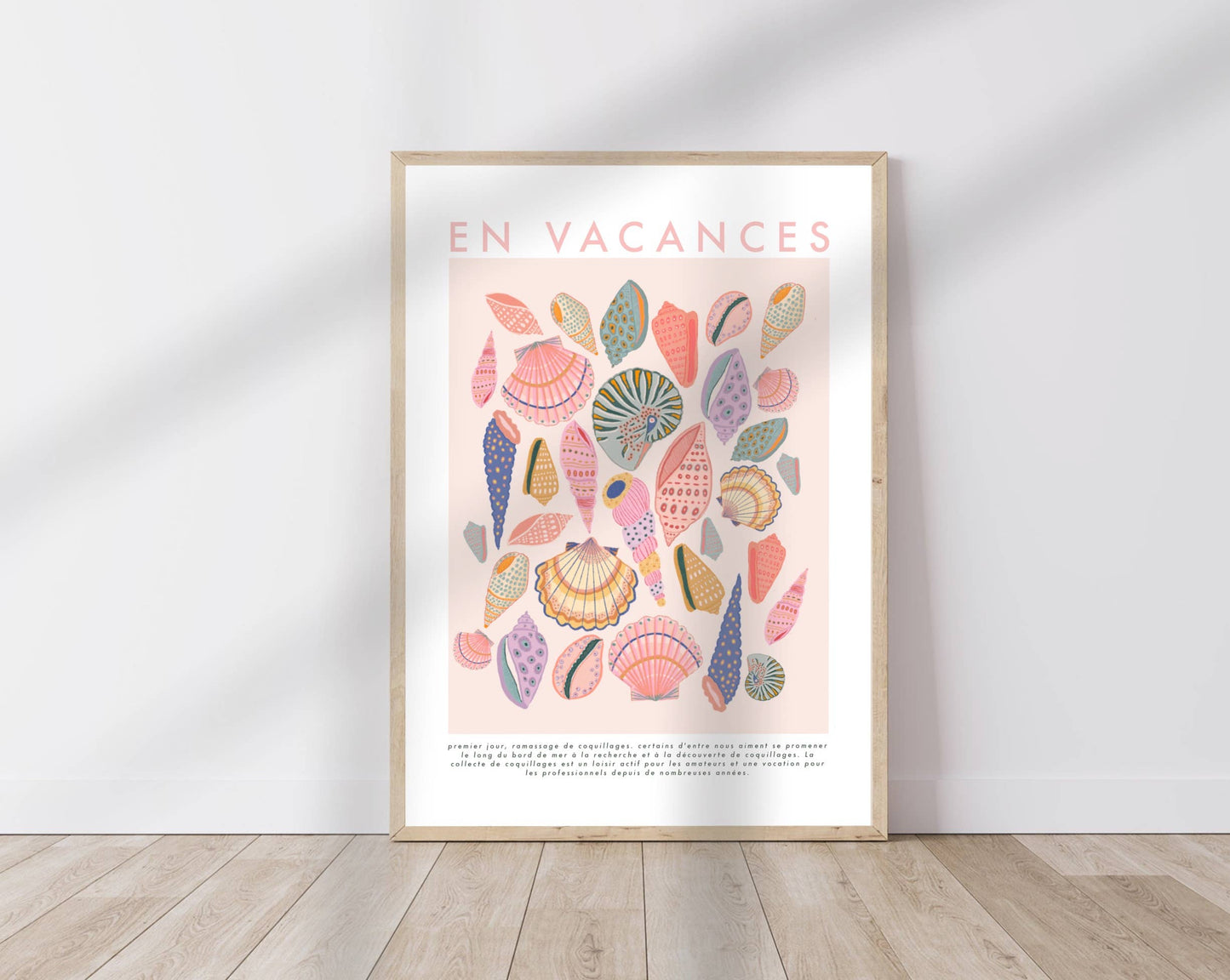 Kate Fox Design - En Vacance, French Shell Print, Beach, Vintage, Pink Art