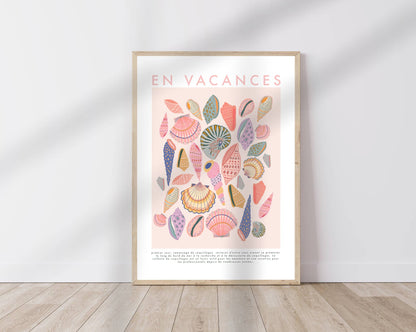 Kate Fox Design - En Vacance, French Shell Print, Beach, Vintage, Pink Art