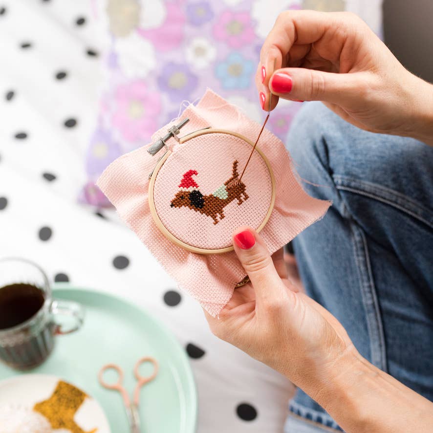 Cotton Clara Craft Kits & Supplies - Christmas Dachshund Cross Stitch Kit