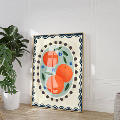Kate Fox Design - Orange with border, Art print, Kitchen art,  colourful