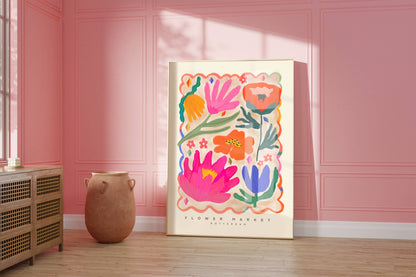 Kate Fox Design - Colourful Flower Market Print, Illustration, Modern, Pink
