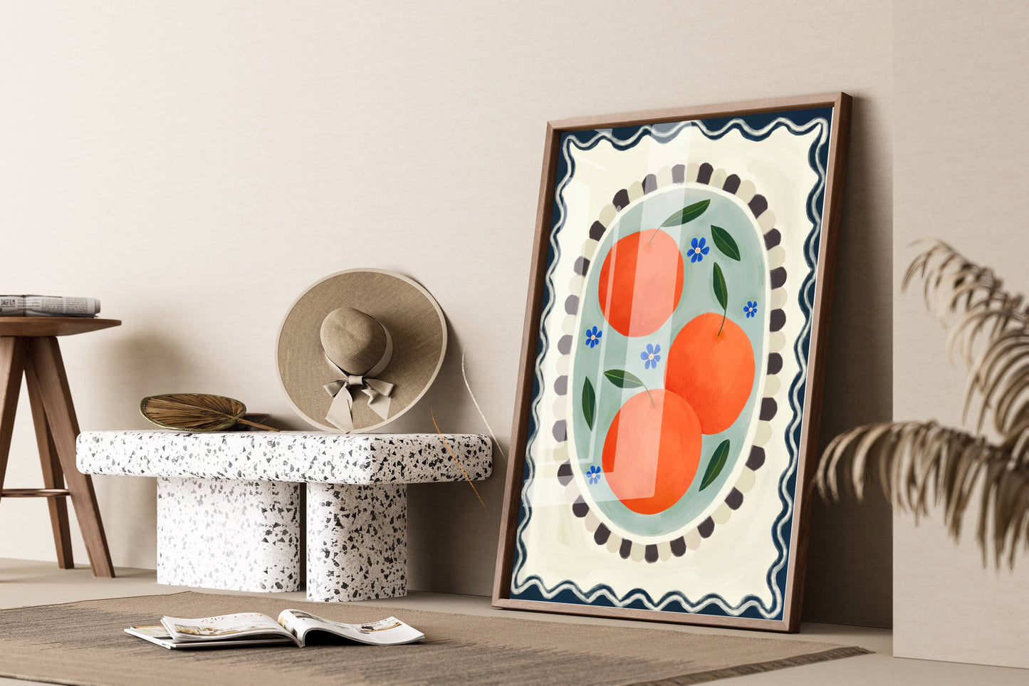 Kate Fox Design - Orange with border, Art print, Kitchen art,  colourful
