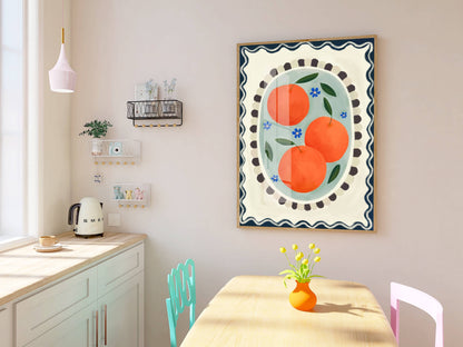 Kate Fox Design - Orange with border, Art print, Kitchen art,  colourful