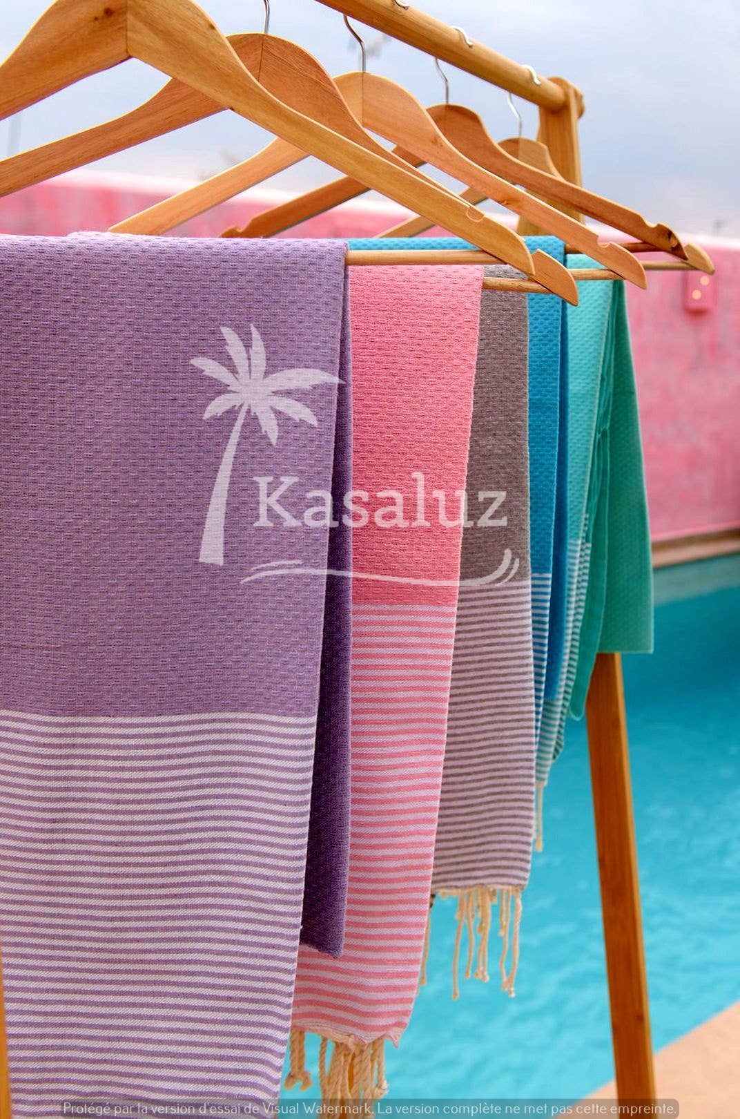 KASALUZ - Onda Azure Blue honeycomb fouta 100% cotton