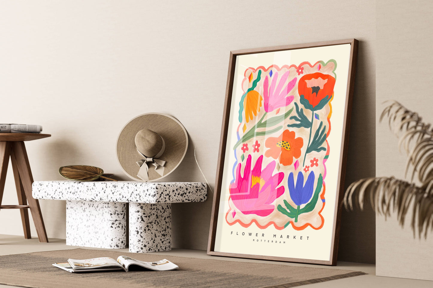 Kate Fox Design - Colourful Flower Market Print, Illustration, Modern, Pink
