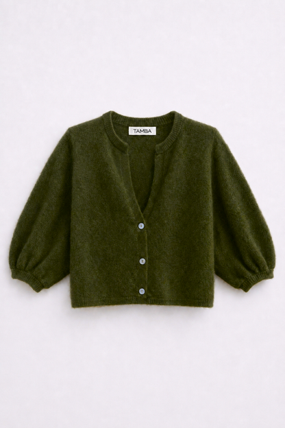 TAMBA - Angora knitted cardigan with V-neck