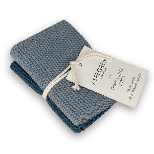 Aspegren Denmark - Dishcloths - Organic Cotton - Set of 2 - Knitted - Blue