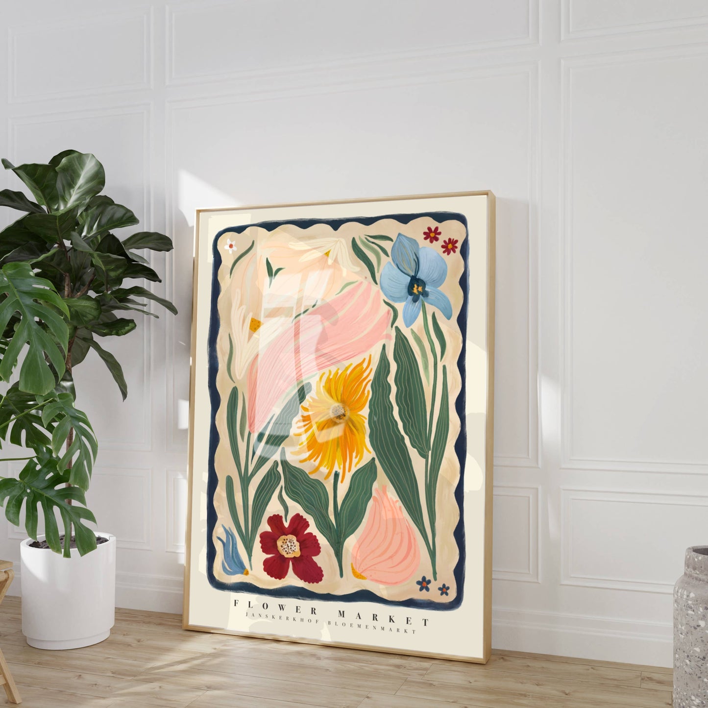 Kate Fox Design - Autumn Flower Art Print, Neutral Print, Hand Drawn, Quirky
