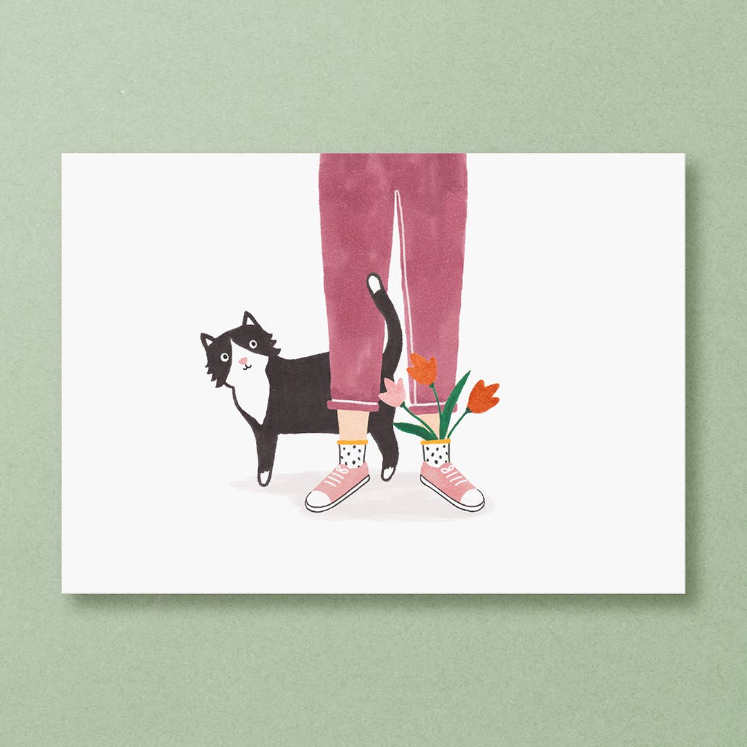 Studio Kuukeluus - Black Cat and Tulips Postcard