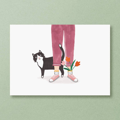 Studio Kuukeluus - Black Cat and Tulips Postcard