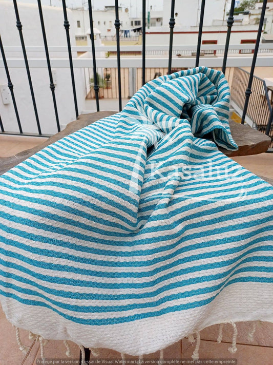 KASALUZ - Fouta Atlántico Blue peacock honeycomb 100% cotton