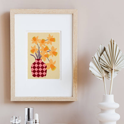 El buen limón - Vase and daffodils art print